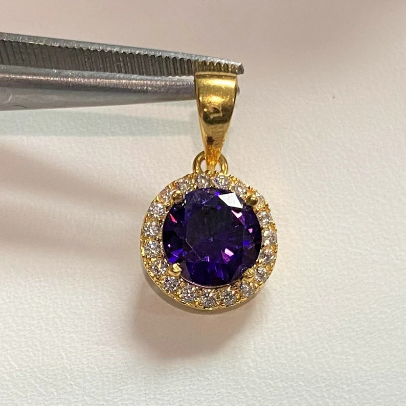 3CT Round Cut Lab Created Sapphire & Diamond Hallo Pendant 14k Yellow Gold Over