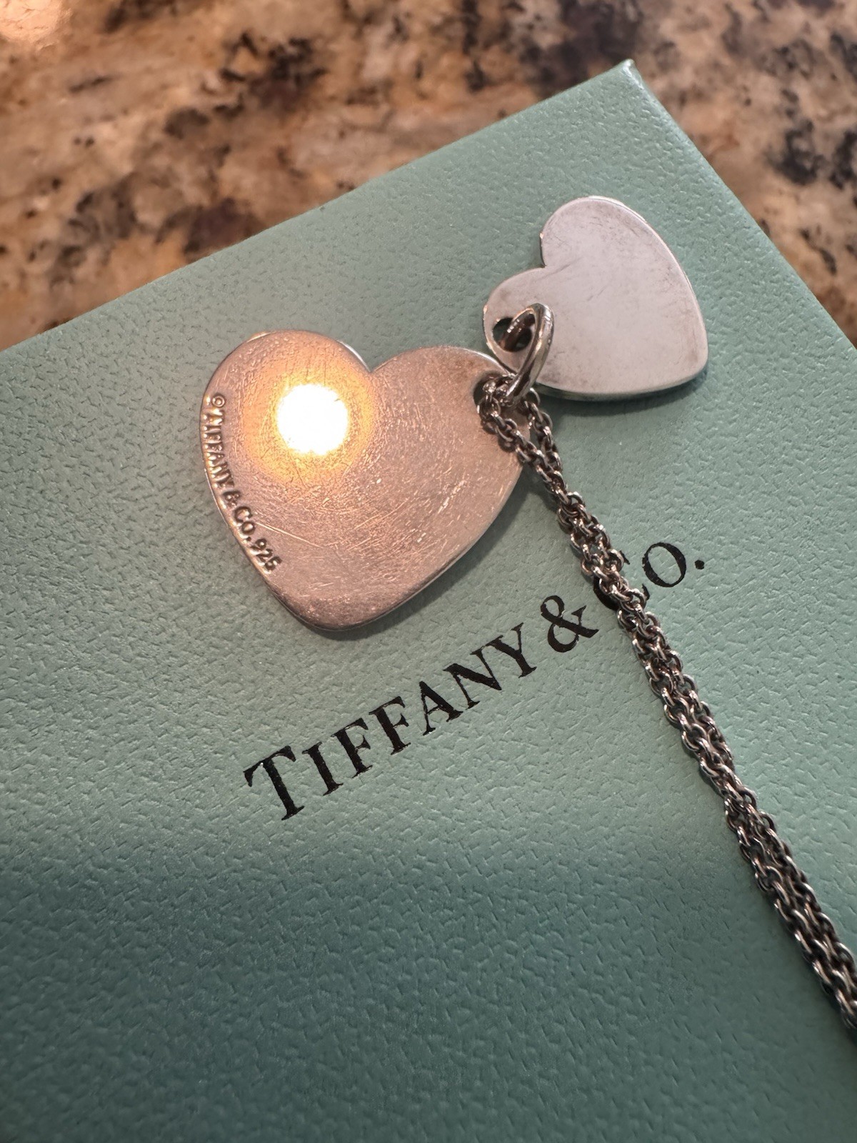 Tiffany Double Heart Charm Necklace Vintage Y2K Silver 925