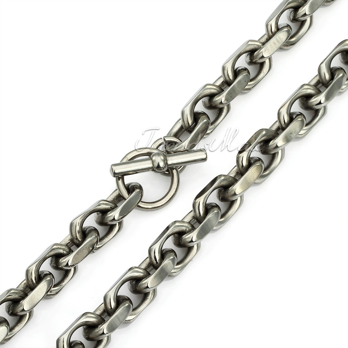 Silver Tone CABLE Link Necklace Heavy Stainless Steel Chain T/O Toggle 26 inch