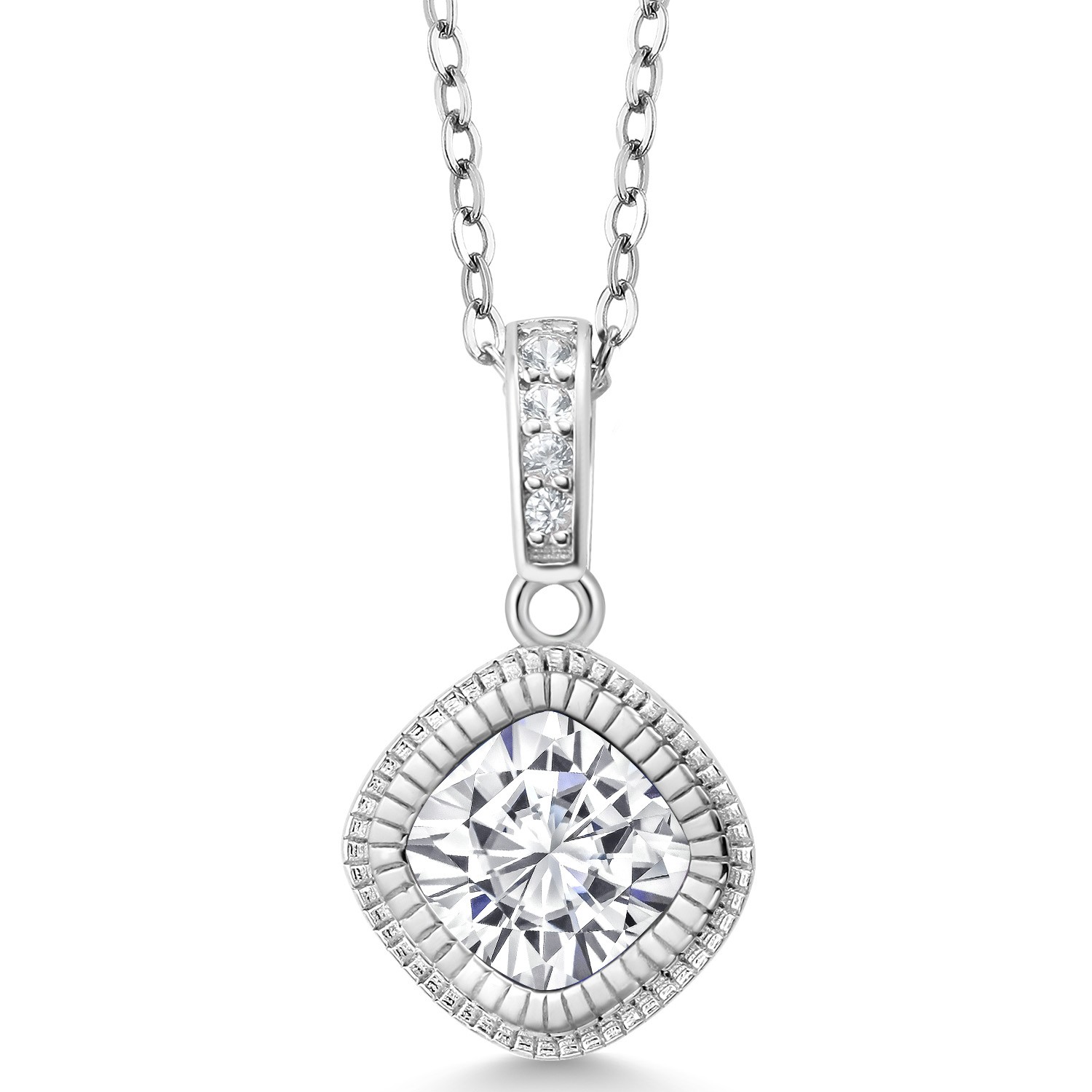 925 Sterling Silver Pendant with Chain Set with Near Colorless (GH) Moissanite