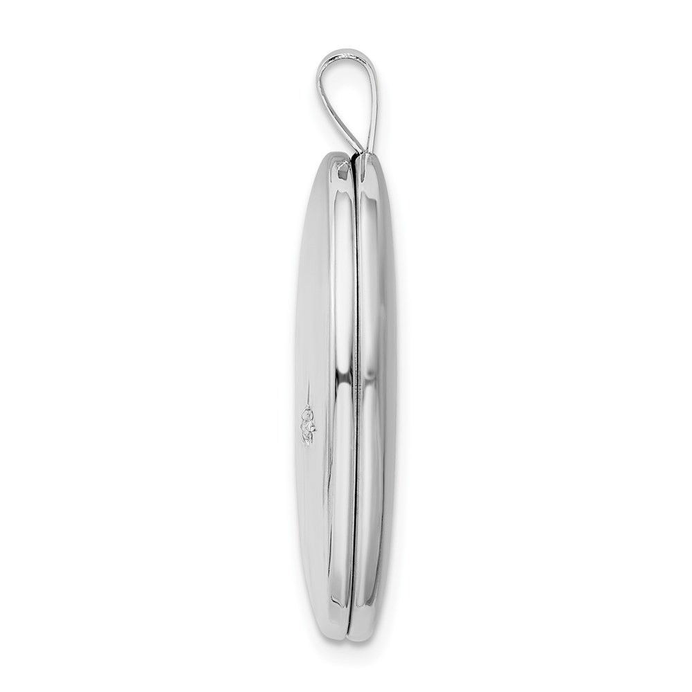 Sterling Silver Rhodium-plated 20mm LOVE TO THE MOON Diamond Oval Locket Pendant