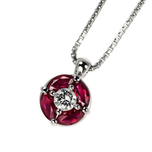 Pt900/ Pt850 Diamond Ruby Pendant Necklace 0.20ct R0.90ct – Auth free shipping f