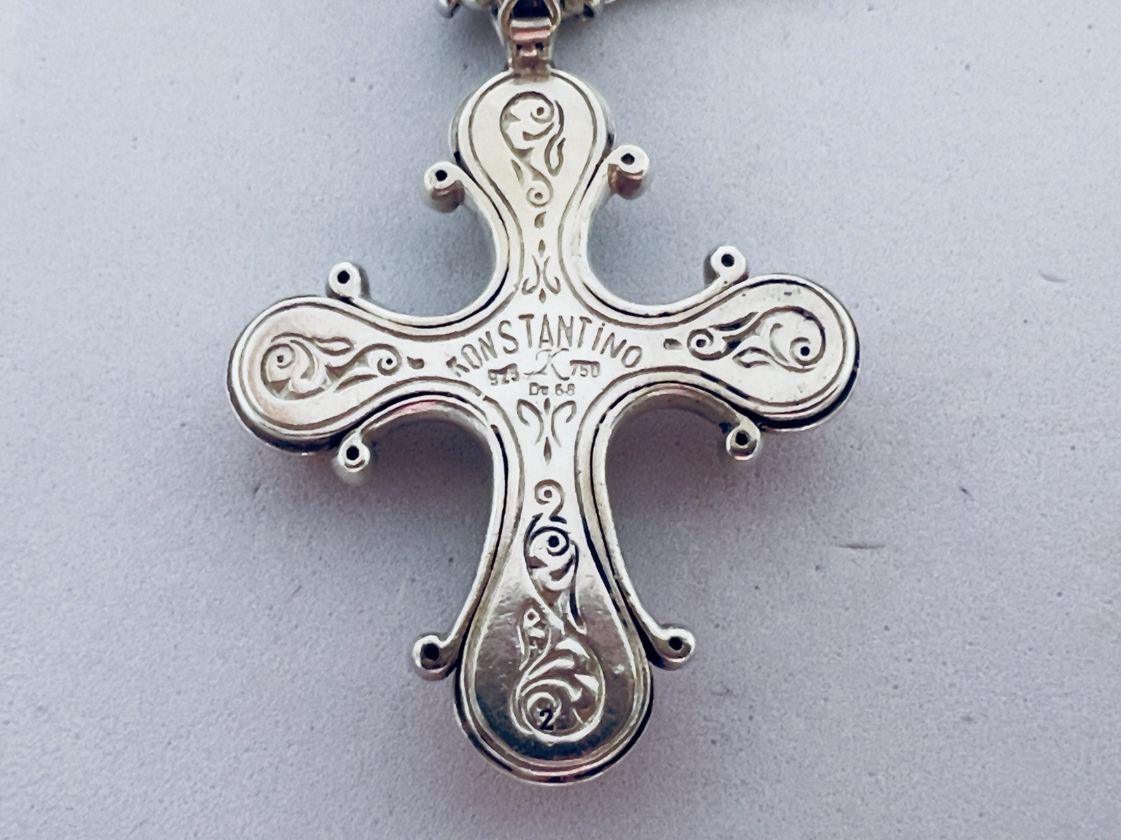 Konstantino 925 750 Aquamarine Pink Tourmaline Cross Pendant 18″ Toggle Chain