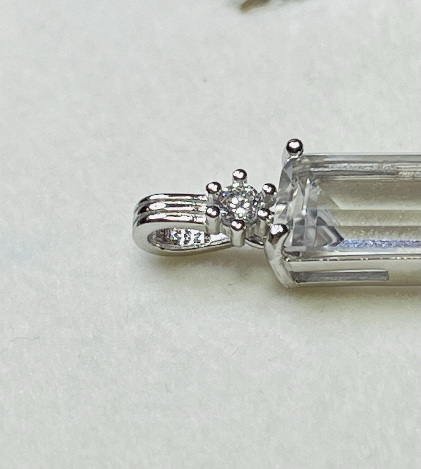 925 Sterling Silver Rectangle Clear Quartz Pendant Necklace