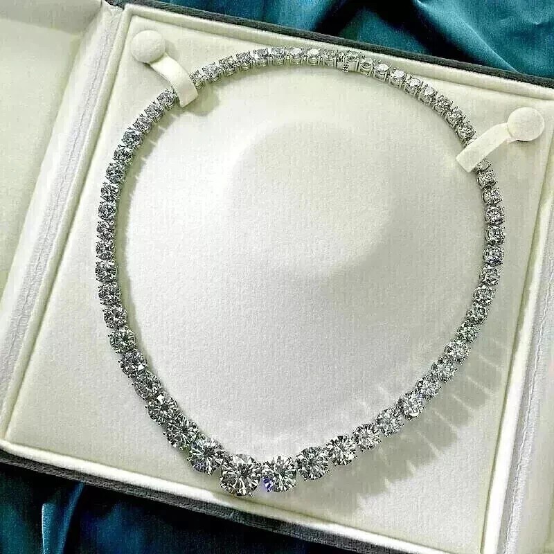 30Ct Round Cut Lab-Created Diamond 14K White Gold Finish Women’s Tennis Necklace