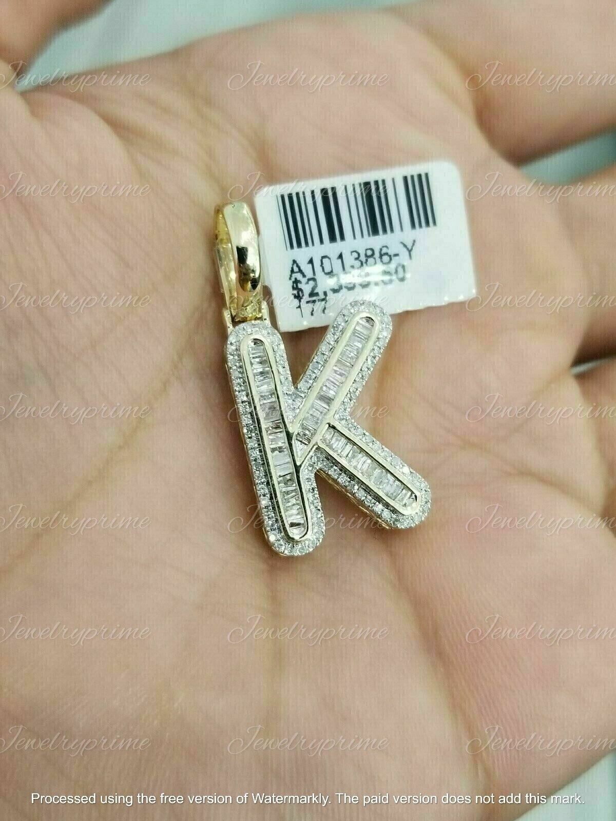 3Ct Lab Created Diamond Initial Alphabet Letter K Pendant 14K Yellow Gold Plated