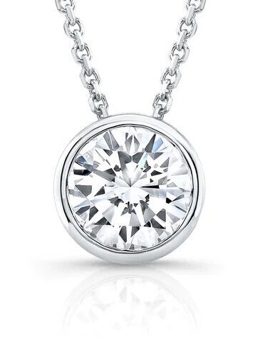2.00 Ct Round Lab Grown Diamond Bezel Pendant 14k White Gold IGI Certified