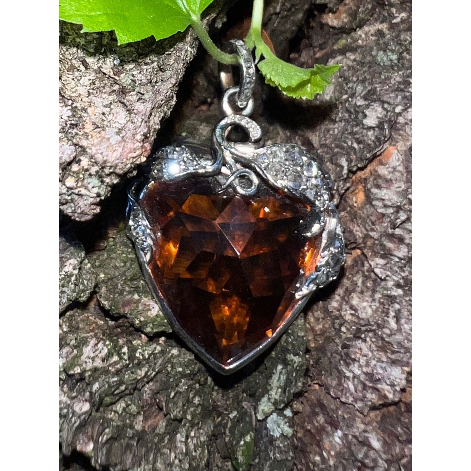 Madeira Citrine 18K White Gold Heart Pendant with Diamond Accents