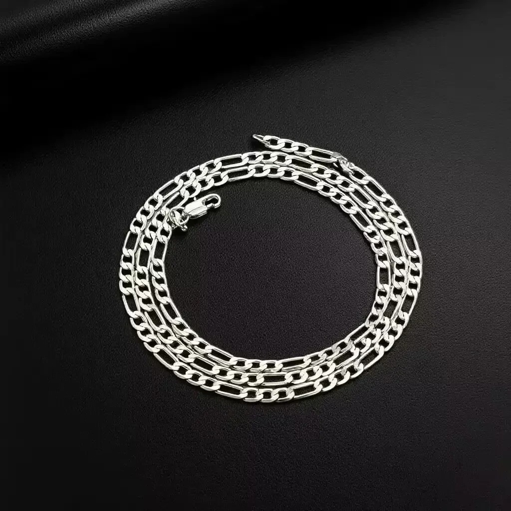 925 Sterling Silver 4MM Figaro Chain Necklace Men Women Fashion Party Jewelry