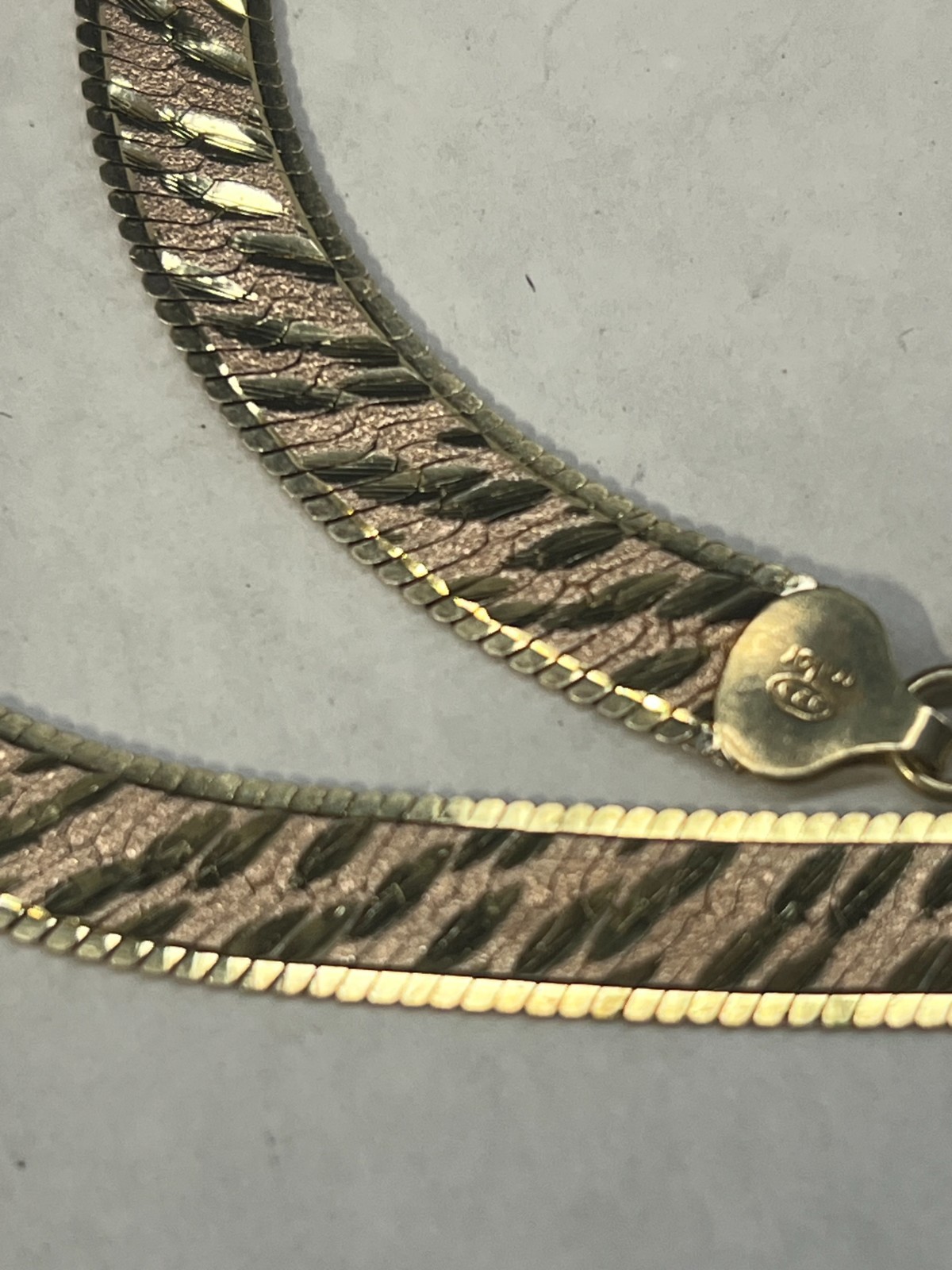 Milor Sterling Silver Reversible Herringbone Chain Necklace 18″ Long Gold-Tone