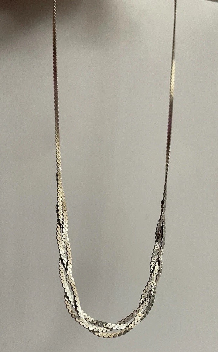 925 Sterling Silver Multi Strand Chain Necklace Layered Minimalist