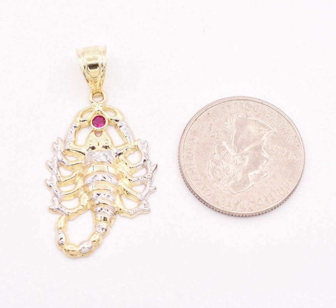 1 1/2″ Scorpio Insect Animal Ruby Diamond Cut Pendant Real 10K Yellow White Gold
