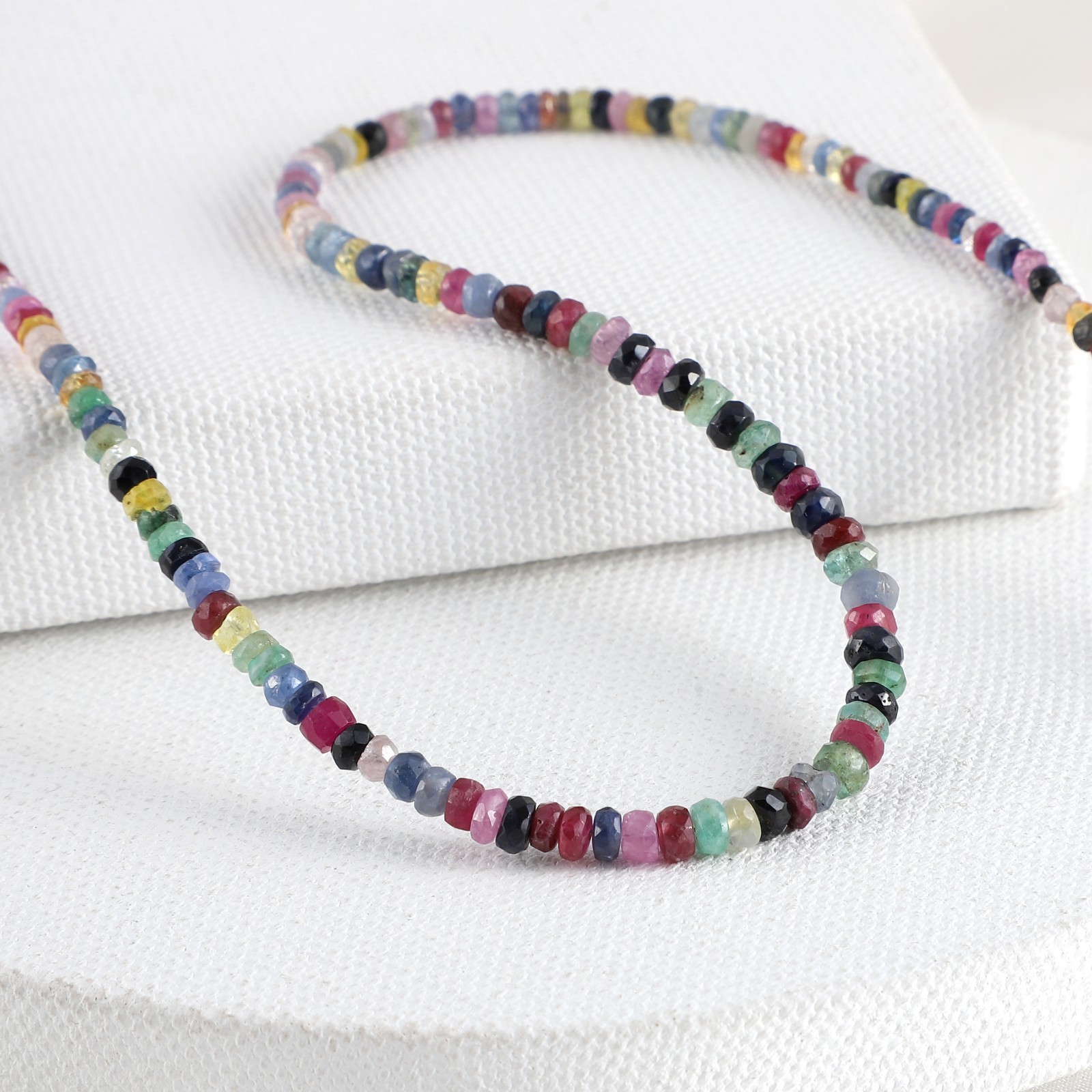 100%Natural Multi Sapphire Stone Beaded Handmade Necklace Faceted 925 Silver
