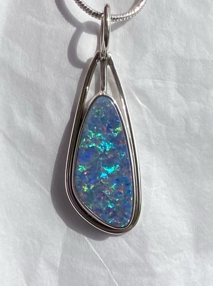 Stunning Natural Australian Opal Pendant 1 1/2” 925 Sterling Silver 🌹