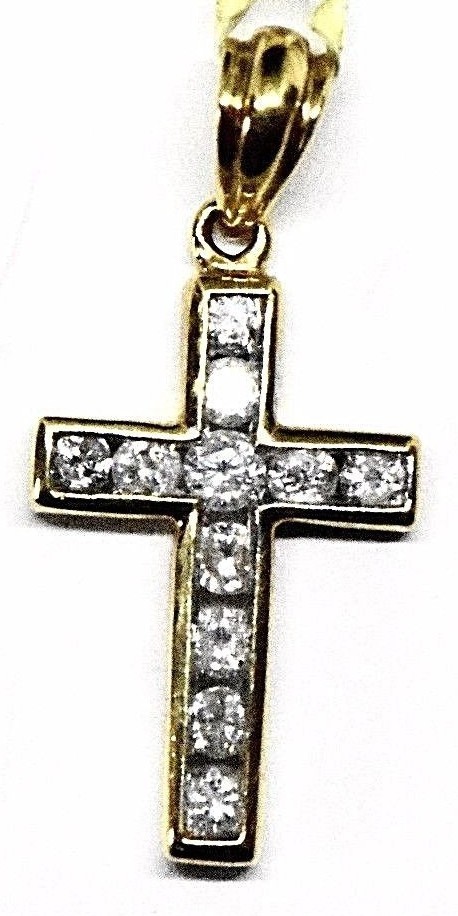 18k Yellow Gold Round Diamond : 0.30 TCW Cross Pendant .