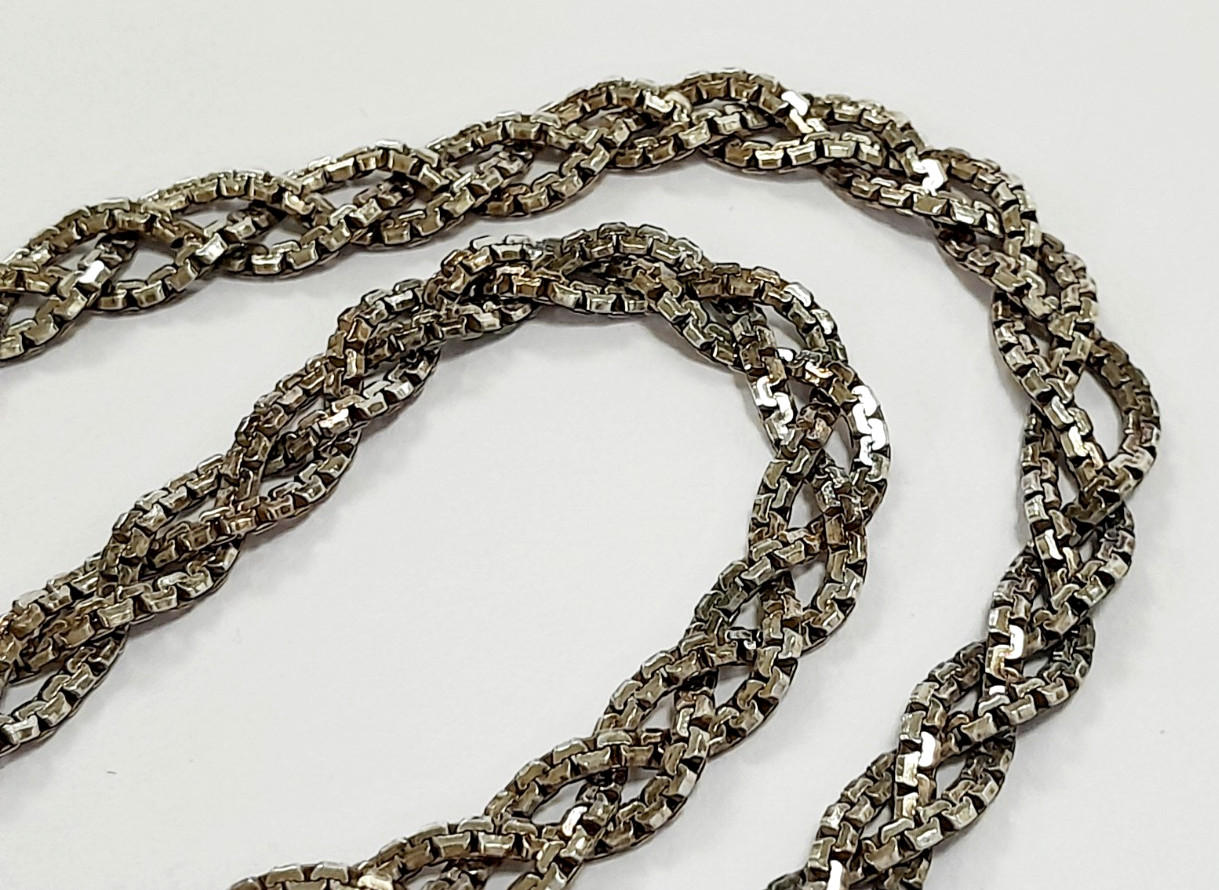 VINTAGE ITALIAN FLAT BRAIDED 925 STERLING SILVER 40 cm NECKLACE 17.2 g