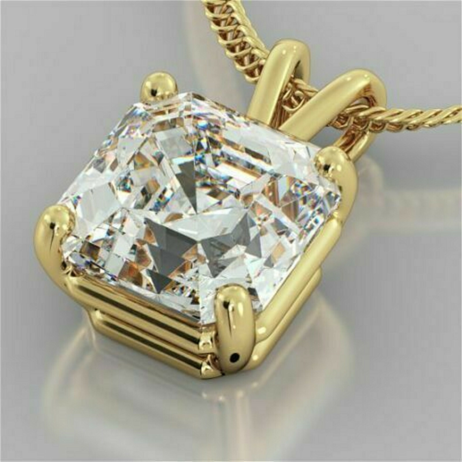 2.95Ct Asscher Cut MOISSANITE Solitaire Pendant Solid 14K Yellow Gold / NO CHAIN