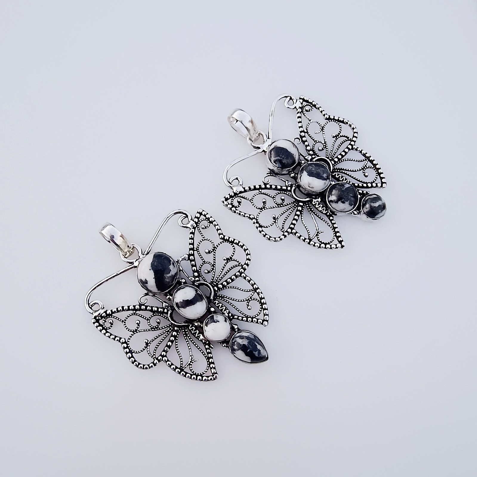 White Buffa Butterfly Pendant 925 Sterling Silver Natural Gemstone Jewelry 2.36″