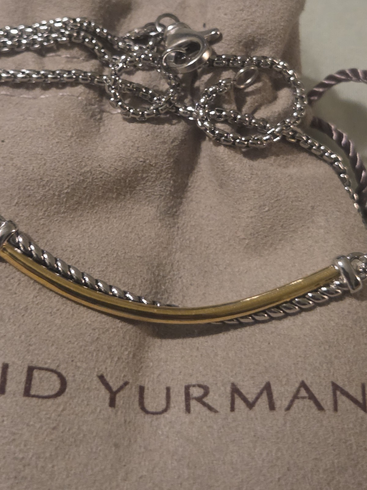David Yurman Sterling 925 Silver Crossover Bar Necklace 22″ with 18K Gold