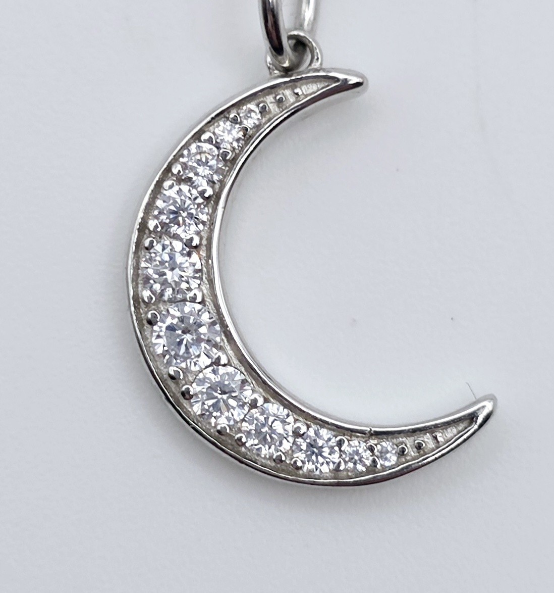 925 Sterling Silver Double Layer Necklace CZ Crescent Moon Star Pendant Choker