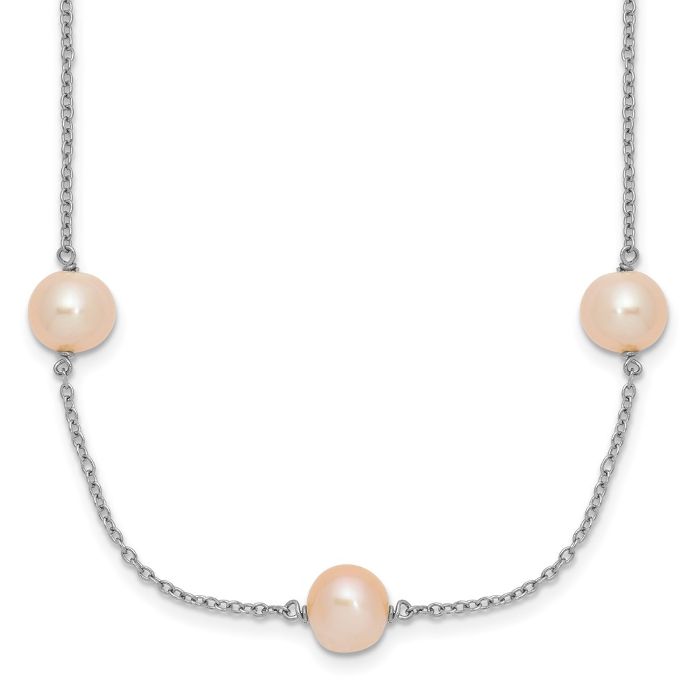 Sterling Silver 7-8mm Pink Freshwater Cultured Pearl 9-Station Necklace 18″