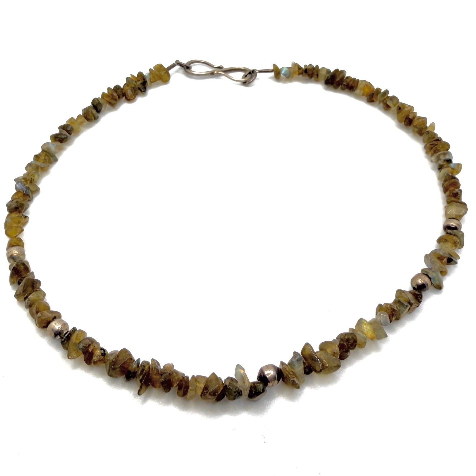 Vintage 90s Iridescent Labradorite Sterling Silver Boho S Hook Chip Necklace