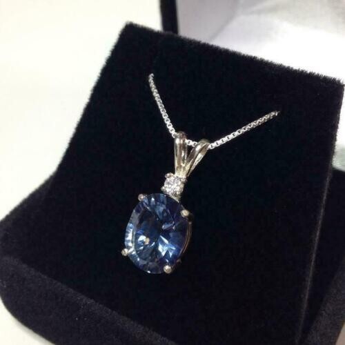 925 Sterling Silver Certified Blue Sapphire Pendant Necklace Gift Pendant