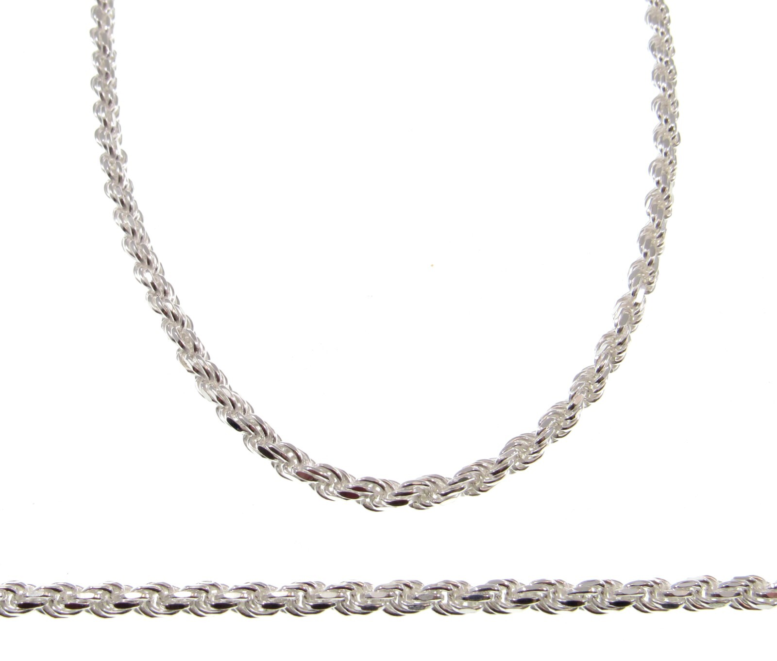 4MM Solid 925 Sterling Silver DIAMOND CUT ROPE CHAIN Bracelet or Necklace Italy