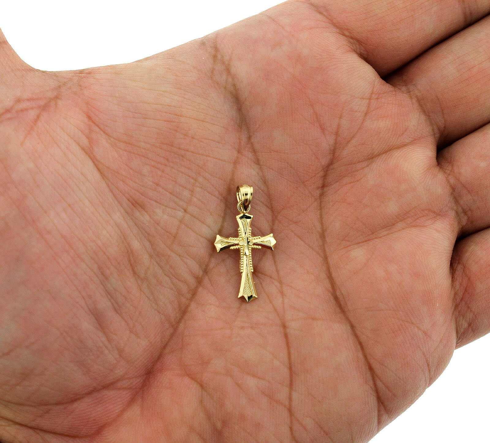 Real 10K Yellow Gold Diamond Cut Cross Charm Pendant & 2.5mm Rope Chain