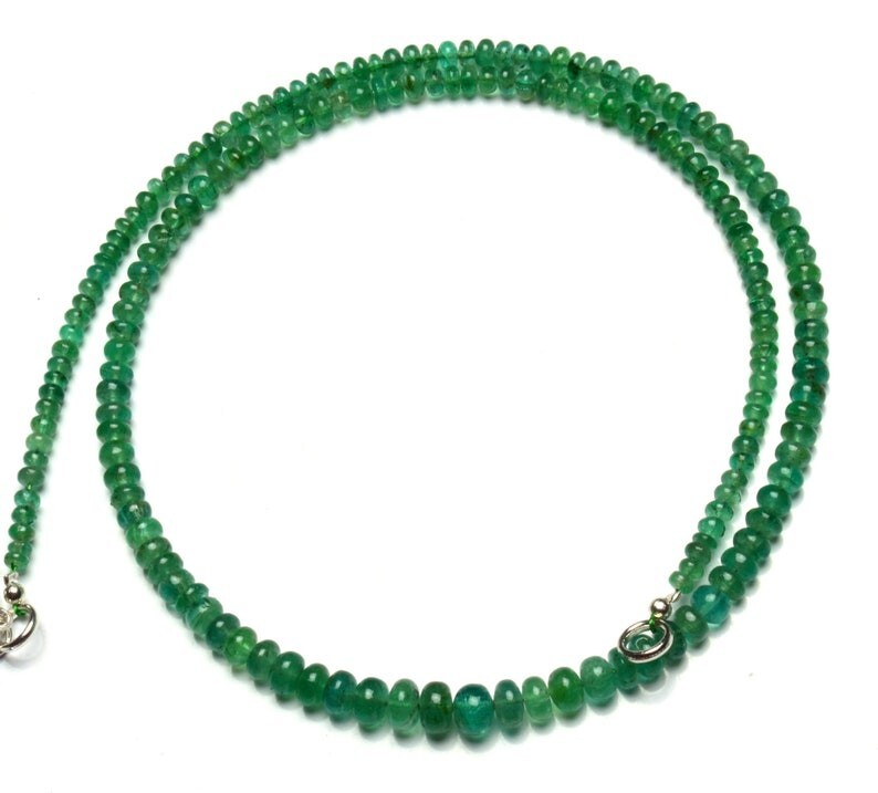 A+ Natural Russian Emerald Smooth Rondelle Gemstone 4-6mm Bead Necklace 18″ Gift