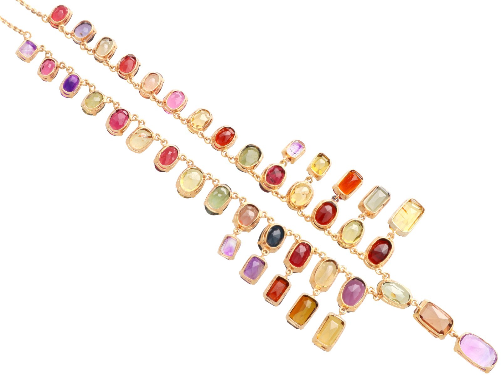 60.69Ct Zircon 6.63Ct Amethyst and 0.93Ct Iolite 9k Rose Gold Fringe Necklace