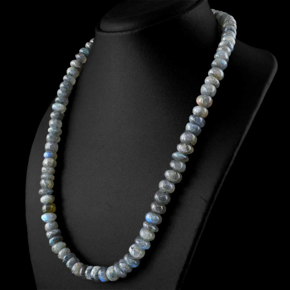 425.00 Cts Earth Mined Blue Color Flash Labradorite Round Shape Beads Necklace