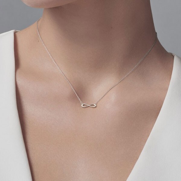 Infinity Necklace Pendant Genuine 14k Solid White Gold & 16+2 Chain Gift