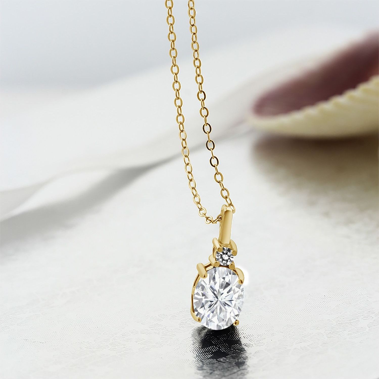 18K Yellow Gold Plated Silver Pendant Near Colorless Moissanite & Diamond