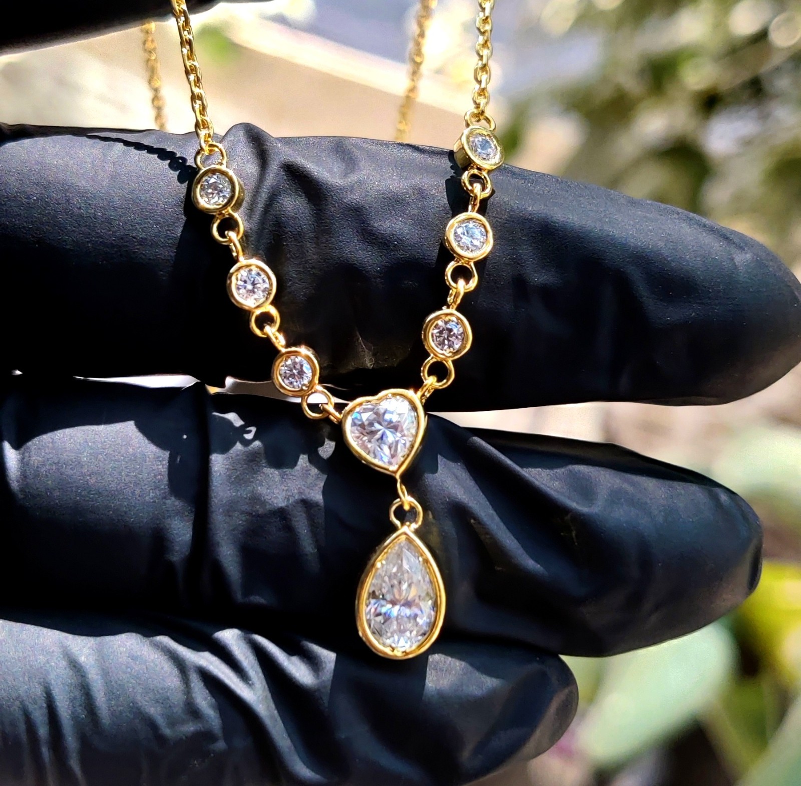 2.50Ct Pear Lab Created Diamond Necklace Pendant 14K Yellow Gold Plated Silver
