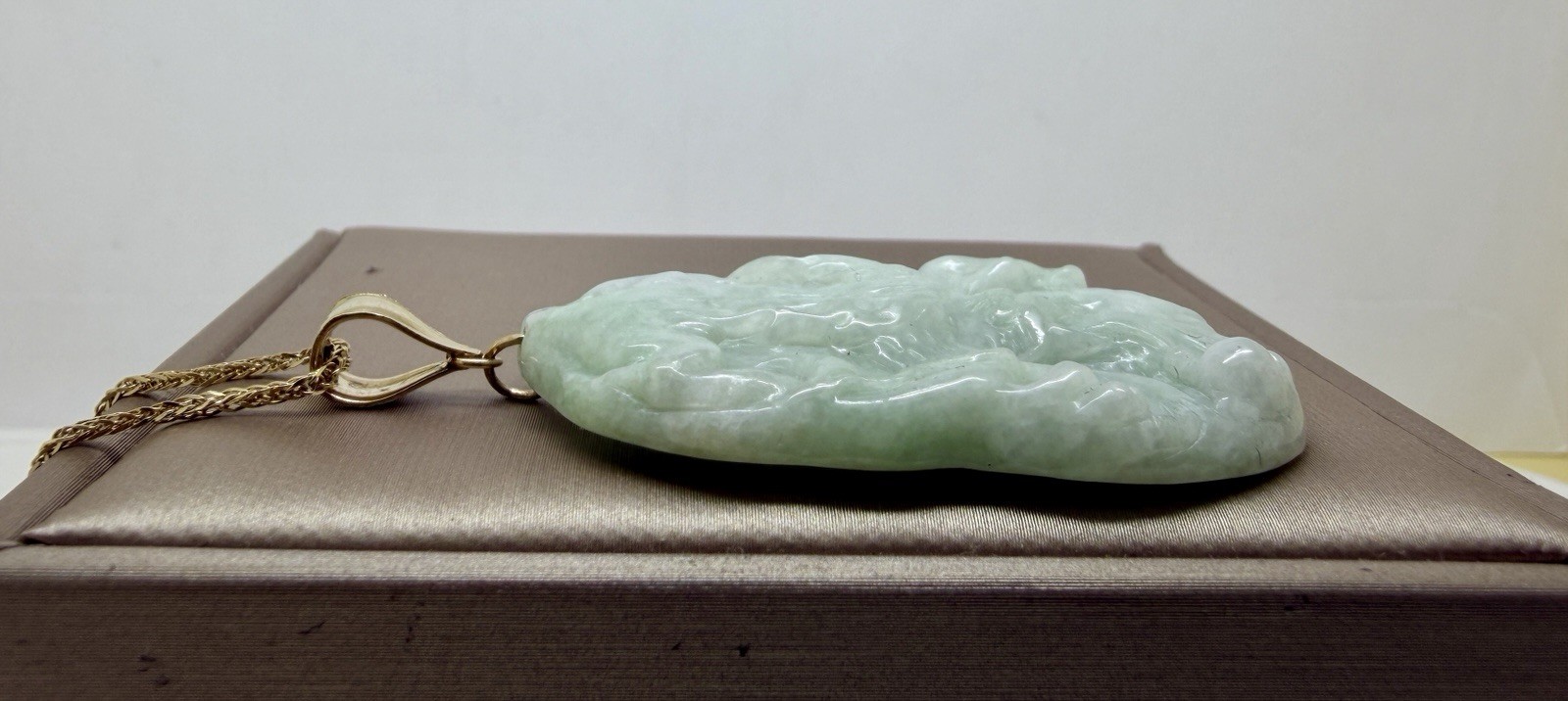 Real 10K Bail Top 100% Natural Green Jade Pendant Dragon Myanmar Jade FREE CHAIN
