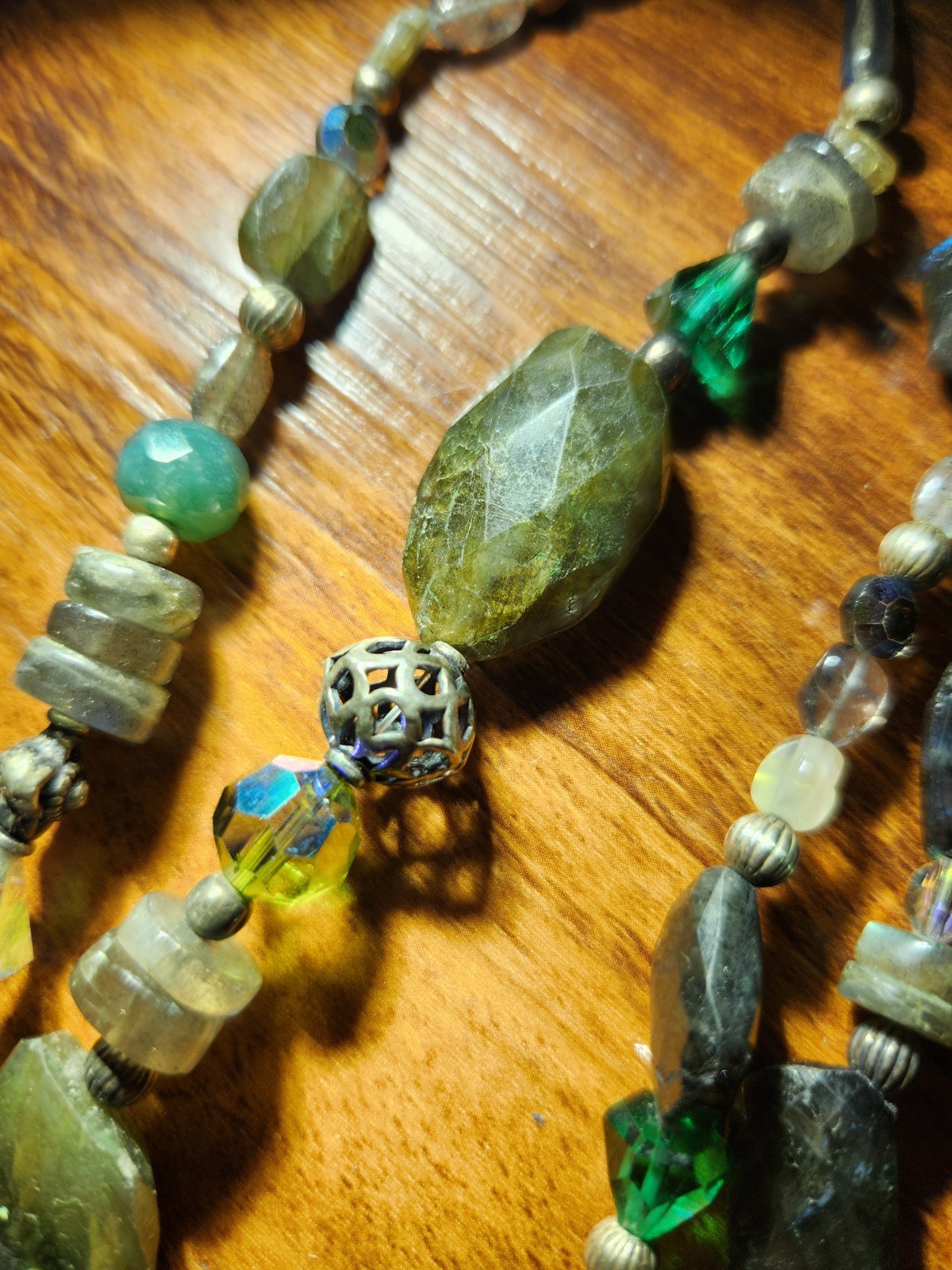 Hand Cut Rock Crystal Smoky Green Blue Quartz Necklace Sterling 925 Classy Beads