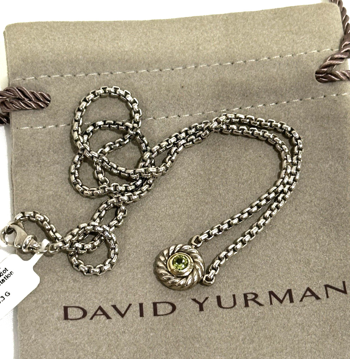 David Yurman 925 & 14k Gold Peridot Cookie Pendant Box Chain Necklace