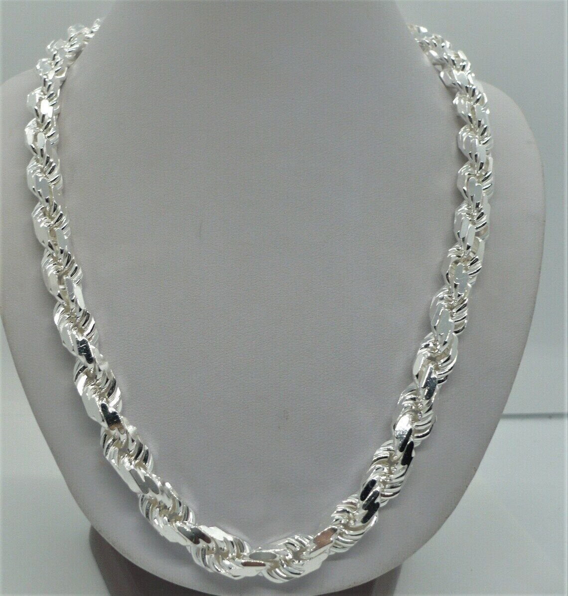 Solid 925 Sterling Silver Italian Rope Chain Mens Necklace 9mm – Diamond Cut