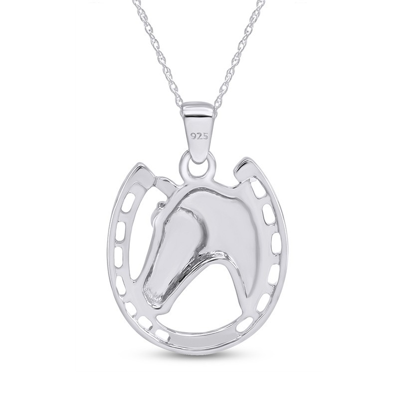 Horse Horseshoe Pendant Charm Sterling Silver 925