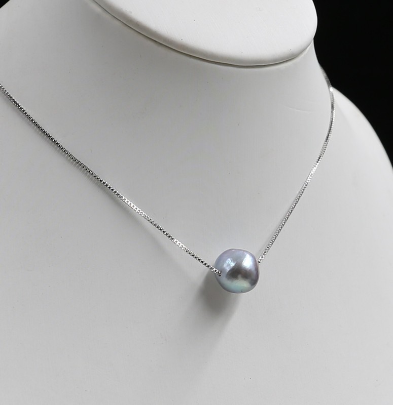 June Pearl South Sea Natural 10-12 mm Grey 18 ” Pearl Necklace 925s