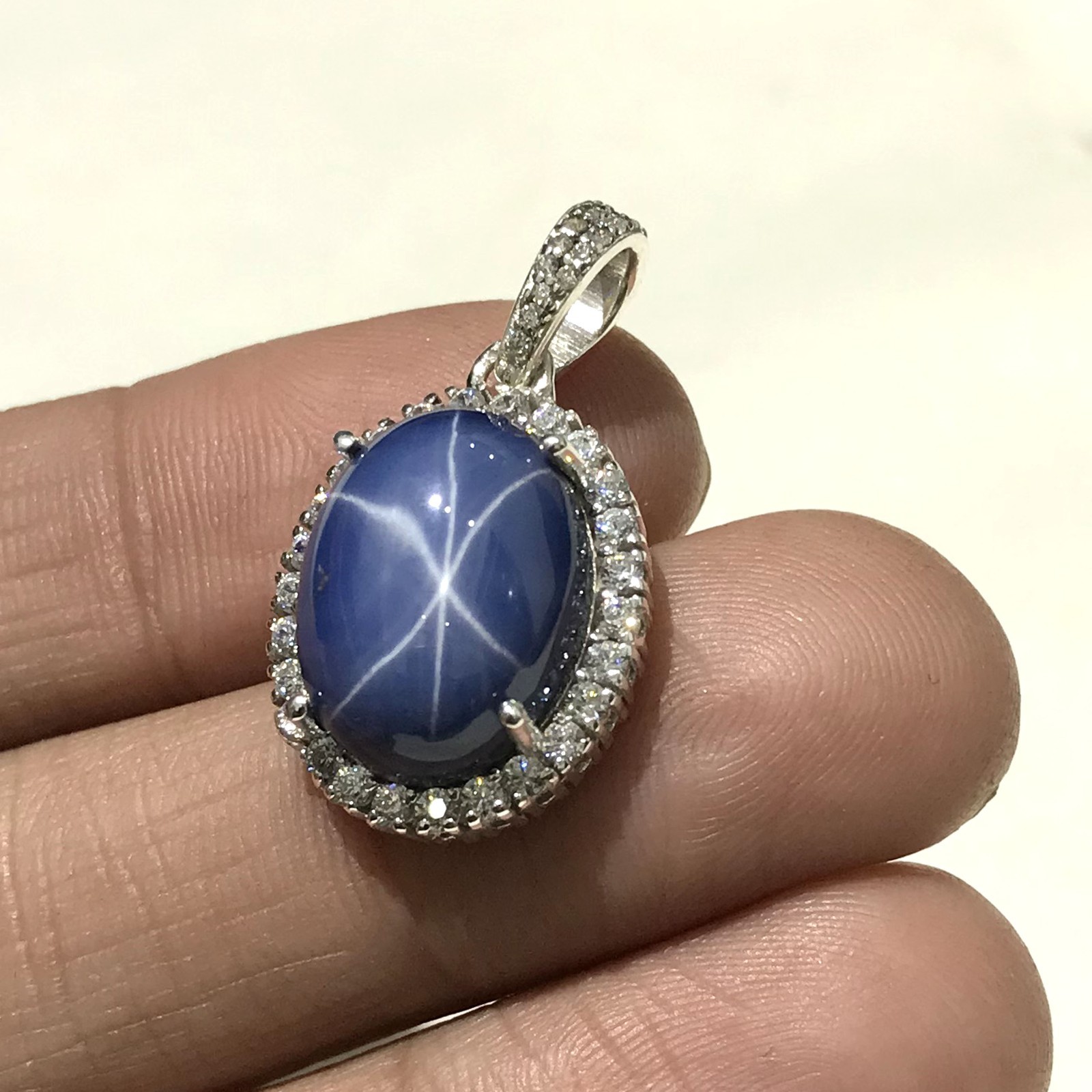 Royal Blue Star Sapphire Gemstone 16x12mm 925 Solid Sterling Silver Pendant Gift
