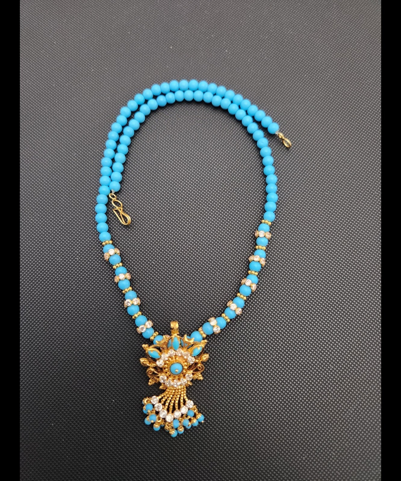 22k Gold And Turquoise Pendent And Necklace Cz Accents Length 16.5 In Wt 18.7 Gm