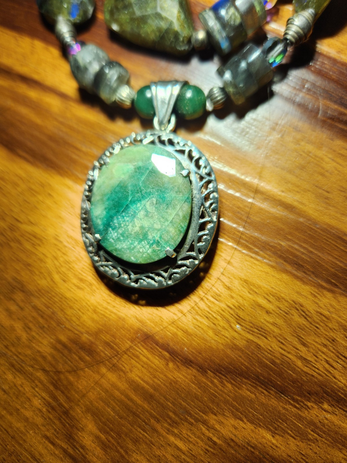 Hand Cut Rock Crystal Smoky Green Blue Quartz Necklace Sterling 925 Classy Beads