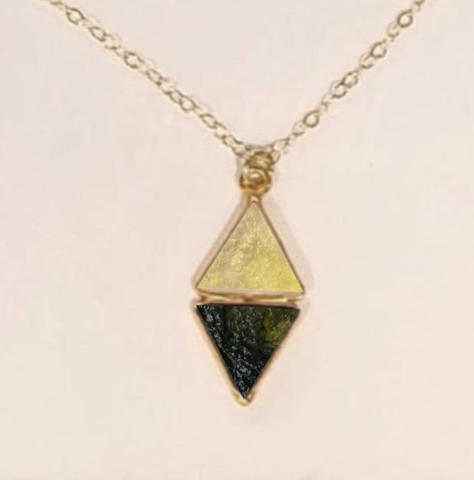 Czech Moldavite And Libyan Desert Glass Pendant 925 Sterling Silver Jewelry