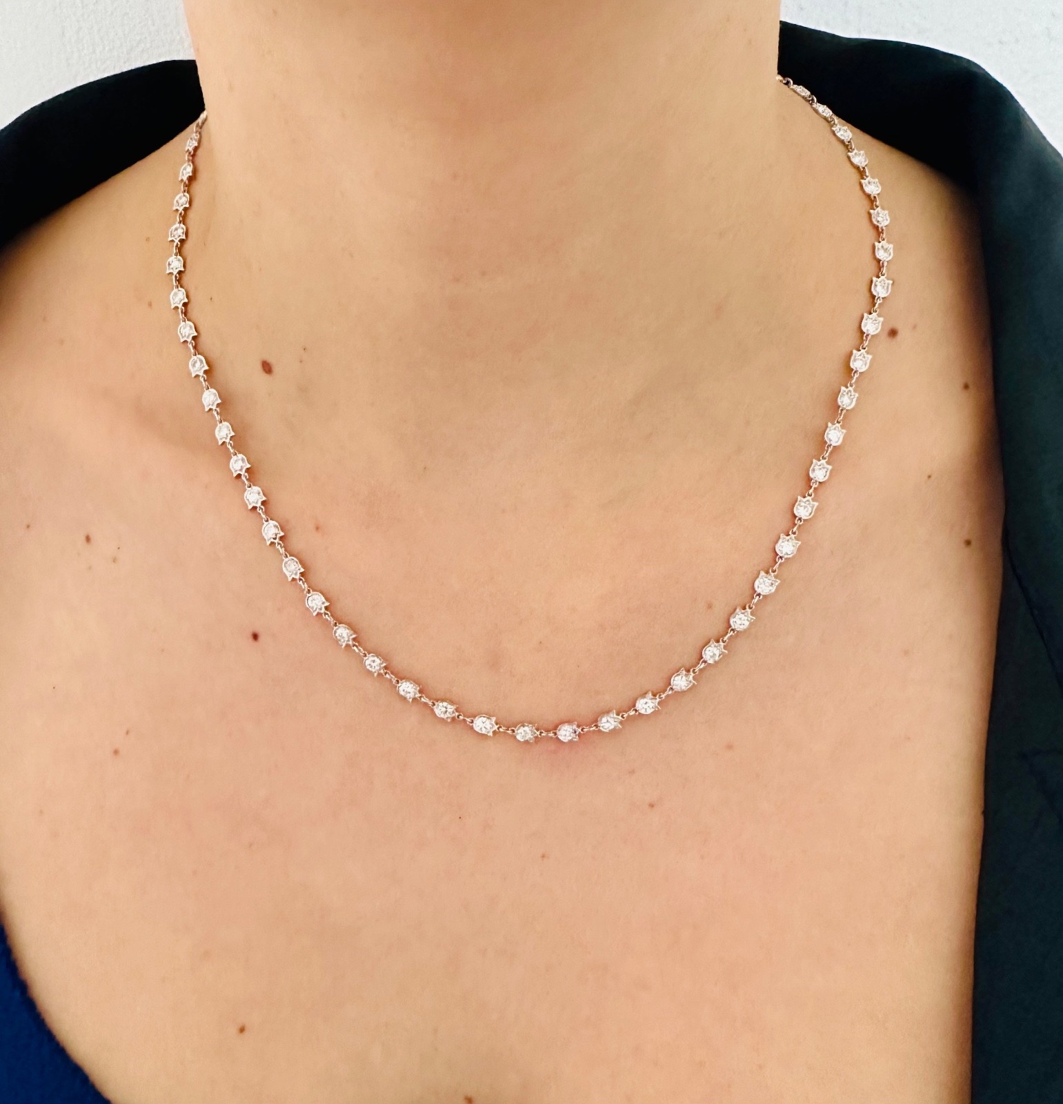 Platinum Diamonds by the Yard Flower Tulip Style Necklace 3.75ct 18”