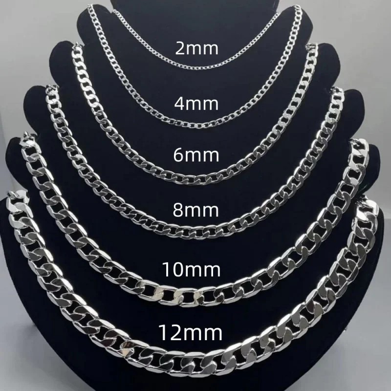 925 Sterling Silver Chain Necklace 2mm 4mm 6mm 8mm 10mm 12mm Lobster Clasp Unise