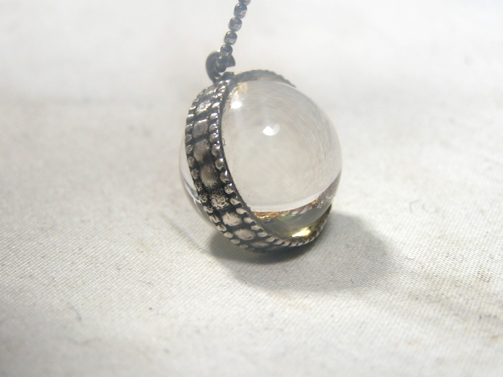Vintage Sterling Silver, Rock Crystal Quartz Pool Of Light Ball Pendant Necklace