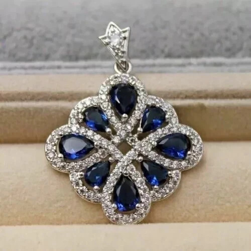3Ct Pear Cut Lab Created Blue Sapphire Women’s Pendant in 14K White Gold Plated