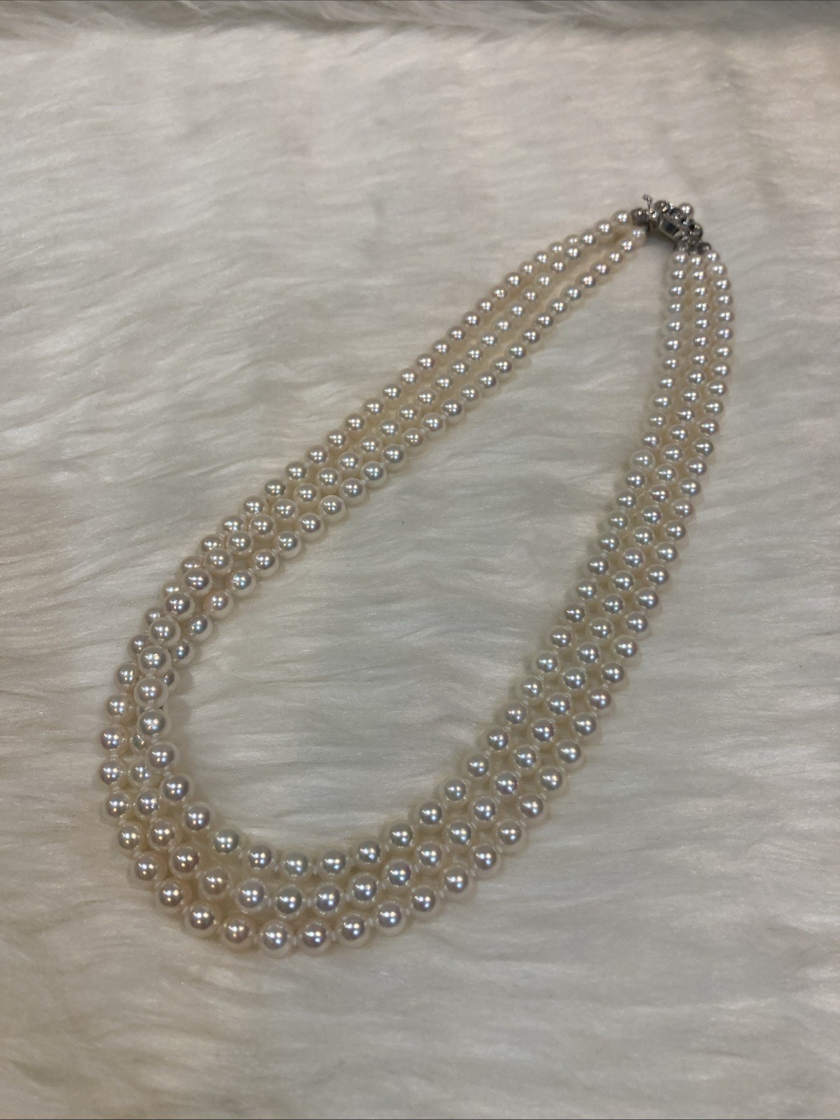 Akoya Pearl 3 Strand Necklace 5.5-6mm 44cm Silver Clasp Excellent Luster Japan